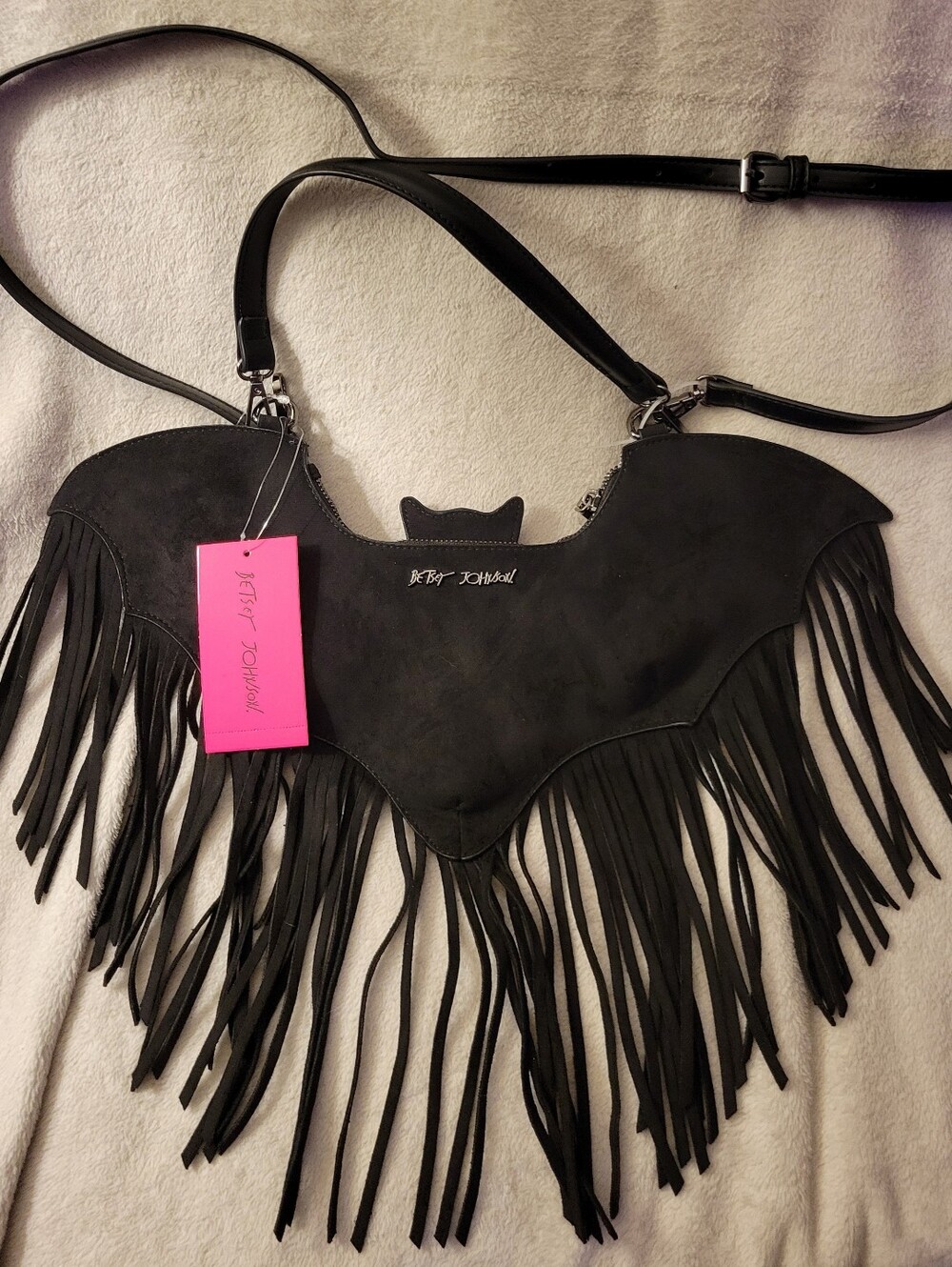 Betsey Johnson Black Bat Fringe Shoulder Bag. Limited